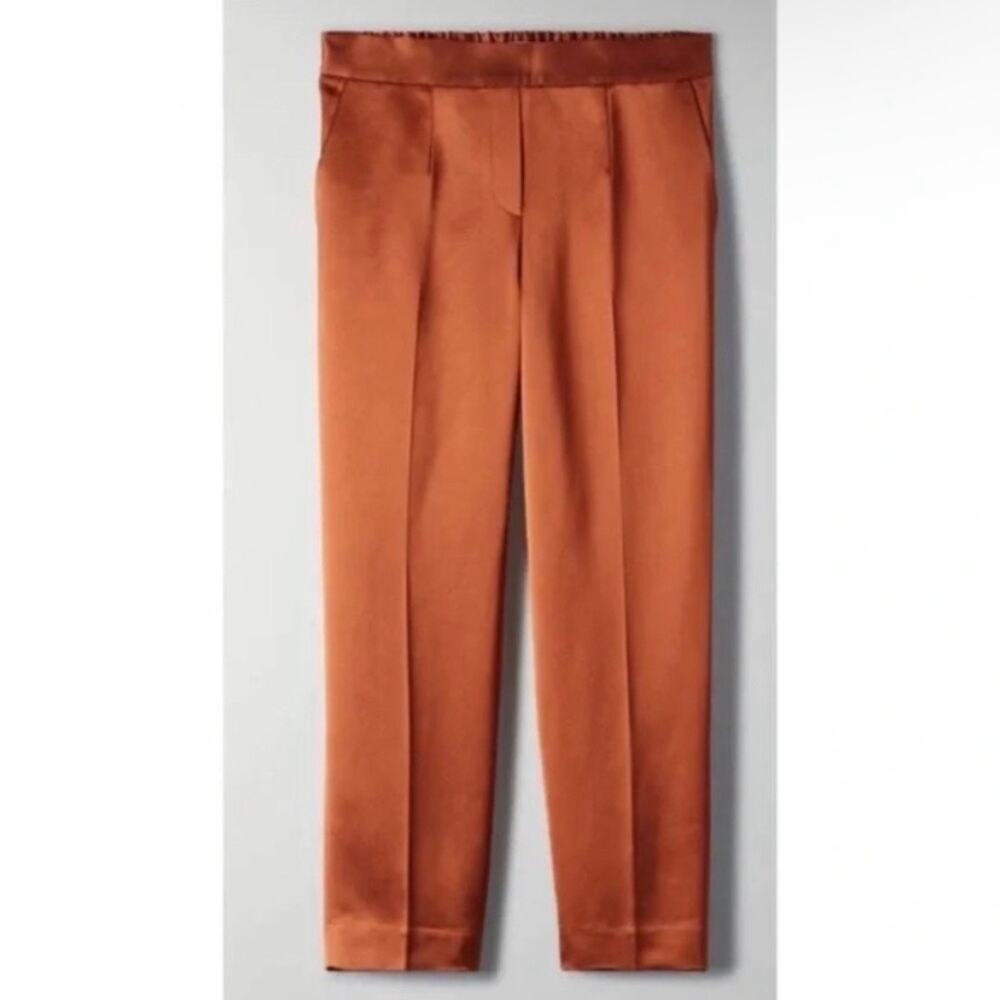 NWT Aritzia Babaton 6 Conan Pants Caramelized Satin Mid Rise Slim Fit